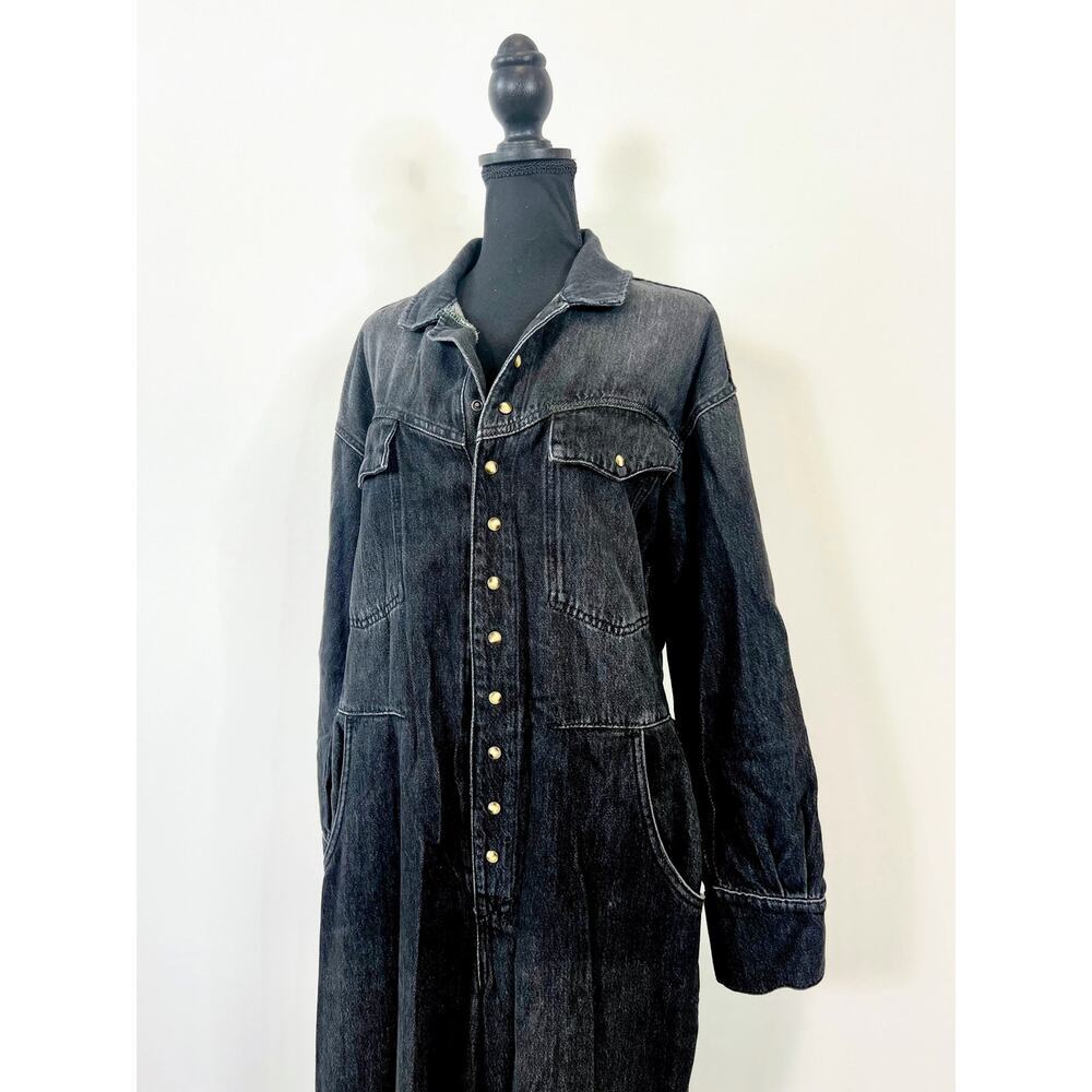 We The Free Free People Maris Denim Coverall in Blue Small Snap Front Pockets - Picture 4 of 6